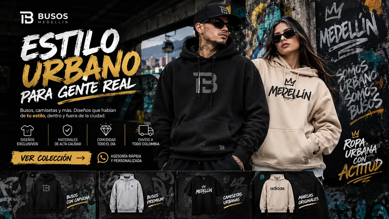 Estilo urbano para gente real: busos, camisetas y moda urbana Busos Medellín, envíos a toda Colombia