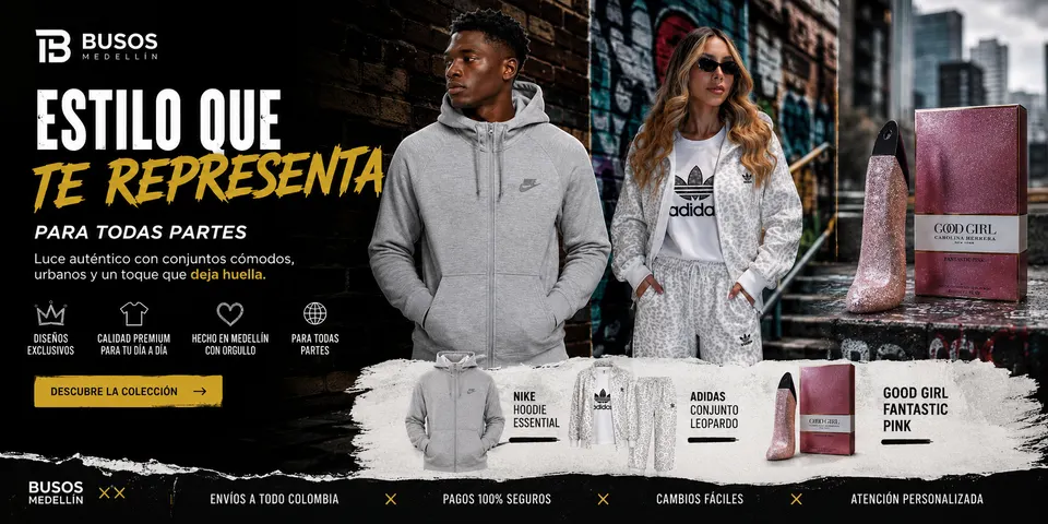 Estilo que te representa: busos Nike, conjuntos Adidas leopardo y perfumes en Busos Medellín, envíos a toda Colombia